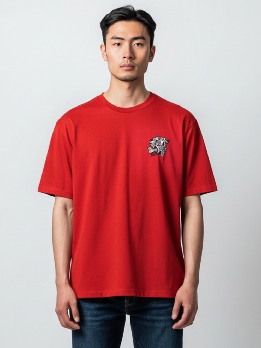 The Kooples Red Edgy Crewneck Tee with Embroidered Patch